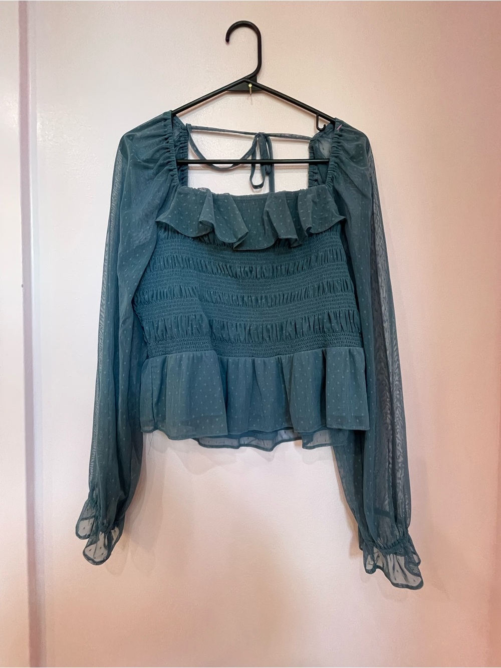 LC Lauren Conrad Teal Smocked Ruffle Peplum Blouse